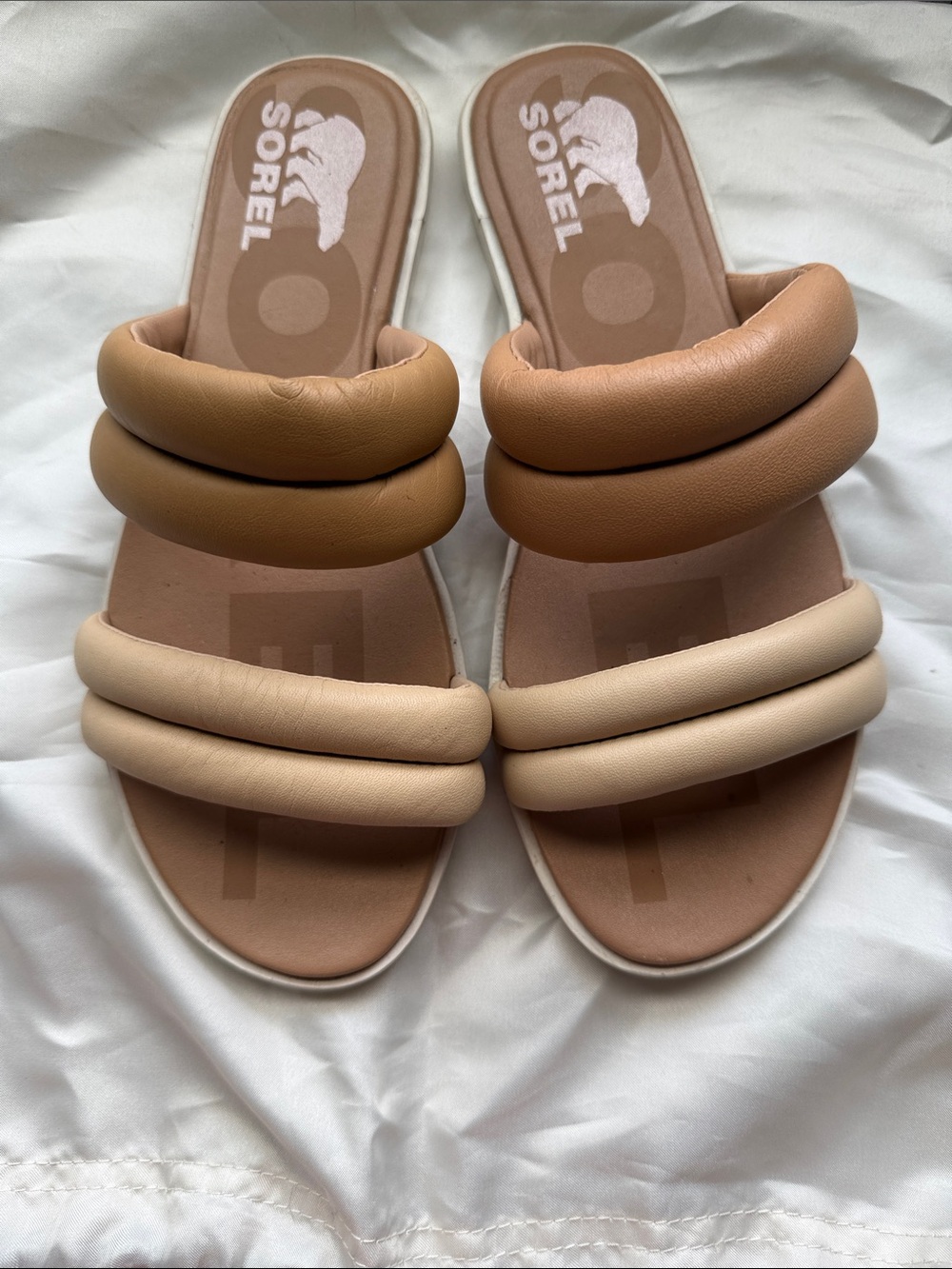 Sorel Women's Ella II Puff Slide Sandals in Ceramic/Sea Salt Colorway